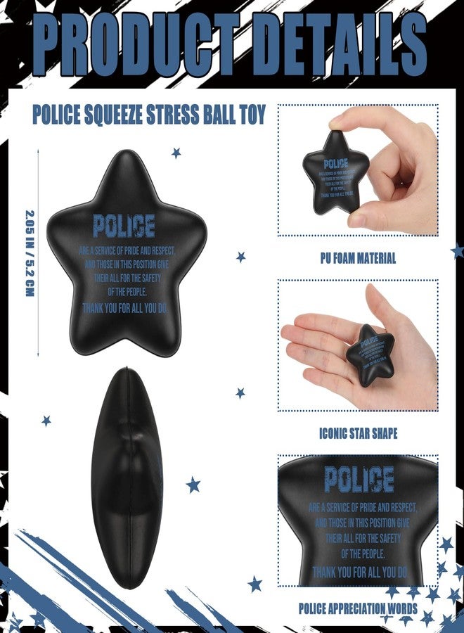 Skylety 10 Set Police Week Gift Bulk Star Stress Ball with Patriotic Thank You Card Police Officer Appreciation Gift Mini Foam Stress Reliever for Law Enforcement Officers Academy Graduation - Image 2