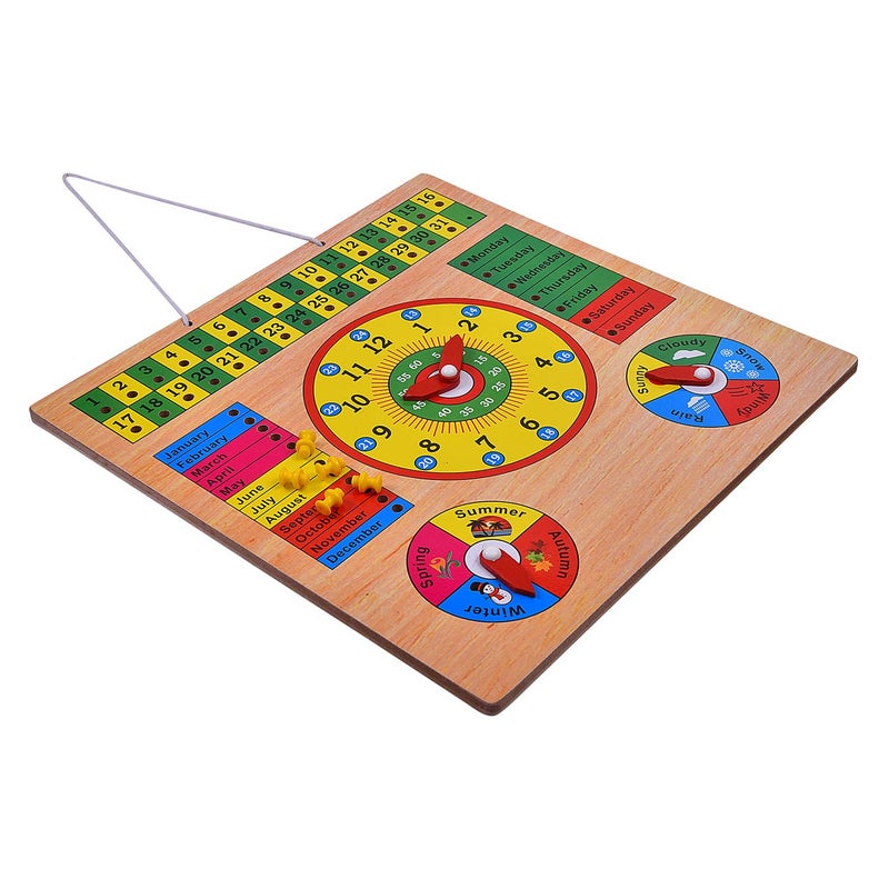 Smartcraft All in One Wooden Clock, Calendar Days Month Week Season Weather, Multifunctional Learning Board for Kids with Pins - Image 2