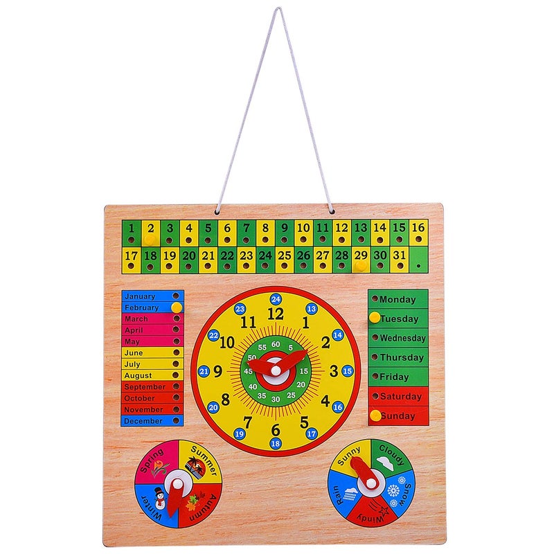 Smartcraft All in One Wooden Clock, Calendar Days Month Week Season Weather, Multifunctional Learning Board for Kids with Pins - Image 1