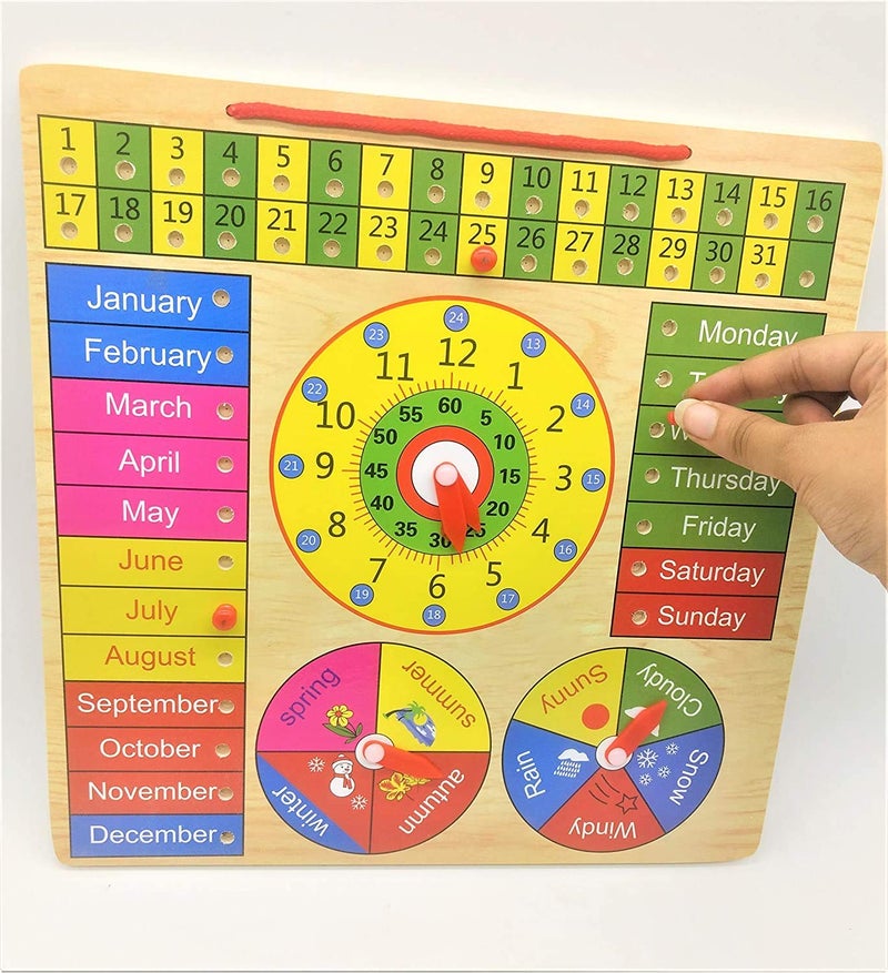 Smartcraft All in One Wooden Clock, Calendar Days Month Week Season Weather, Multifunctional Learning Board for Kids with Pins - Image 5