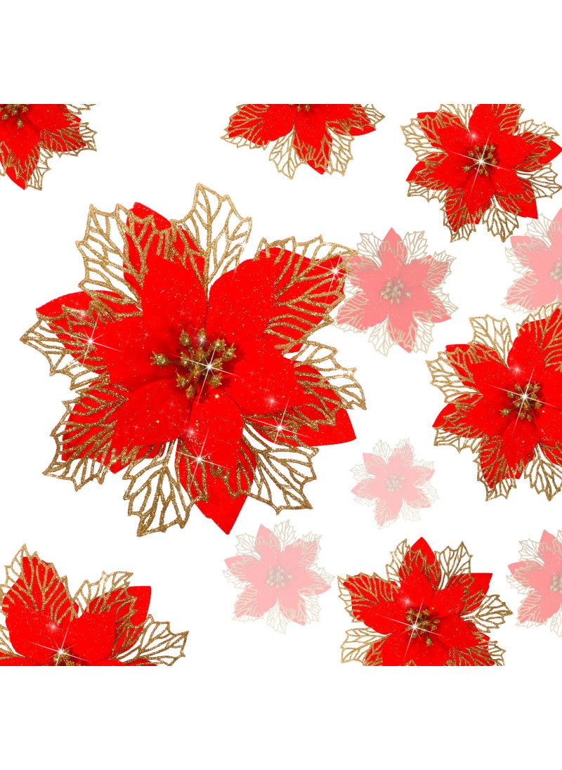 Geosar Geosar 36 Pcs 3 Size Christmas Poinsettia Flowers 3'' 4'' 6'' Tree Decorations Glitter Faux Flowers Xmas Artificial Poinsettia Ornaments New Year for Party Favor(Red)  - Image 1