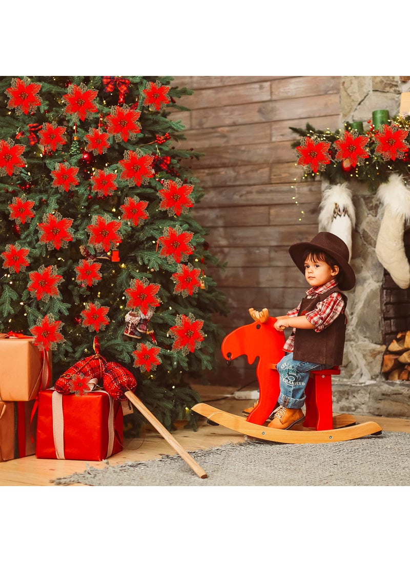 Geosar Geosar 36 Pcs 3 Size Christmas Poinsettia Flowers 3'' 4'' 6'' Tree Decorations Glitter Faux Flowers Xmas Artificial Poinsettia Ornaments New Year for Party Favor(Red)  - Image 3