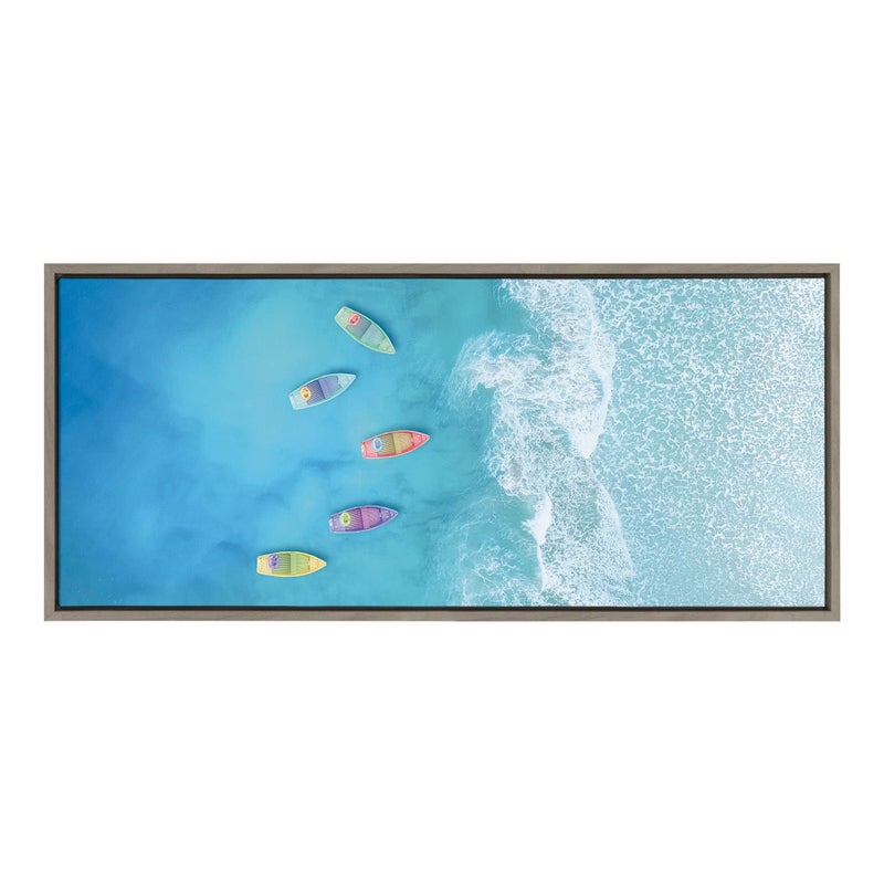 Kate and Laurel Kate and Laurel Sylvie Tropical Escape Framed Canvas Wall Art by The Creative Bunch Studio 18x40 Gray Tropical Landscape Art for Wall 