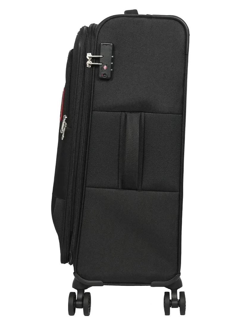 American Tourister  Duncan+ Suitcase,  4 Spinner Wheels, Soft Top, 100% Polyester, Black|Lightweight|Water Resistant Material|TSA Lock|Front Storage Compartment|Expandable - 3 Years International Warranty  | Best Price UAE