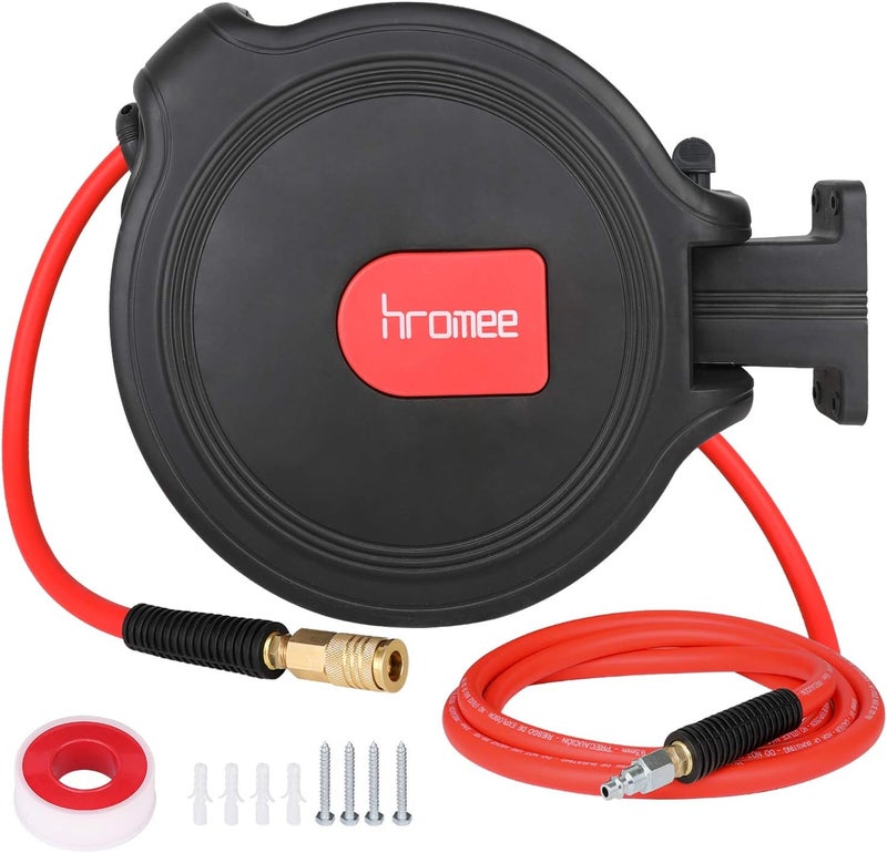 Hromee Automatic Retractable Air Compressor Hose Reel with 3/8 Inch × 50 Feet Hybrid Hose and Fittings - Image 1