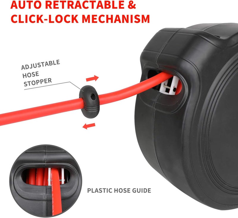 Hromee Automatic Retractable Air Compressor Hose Reel with 3/8 Inch × 50 Feet Hybrid Hose and Fittings - Image 2