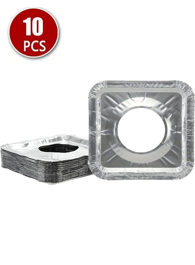 اتش واي 10 قطع غطاء موقد غاز ، بطانة موقد ألومنيوم يمكن التخلص منها ، واقي موقد غاز مربع مقاوم للحرارة مقاس 8.5 بوصة ، غطاء علوي سميك للموقد لمواقد الغاز ، أدوات المطبخ ، مستلزمات المطبخ - Image 1