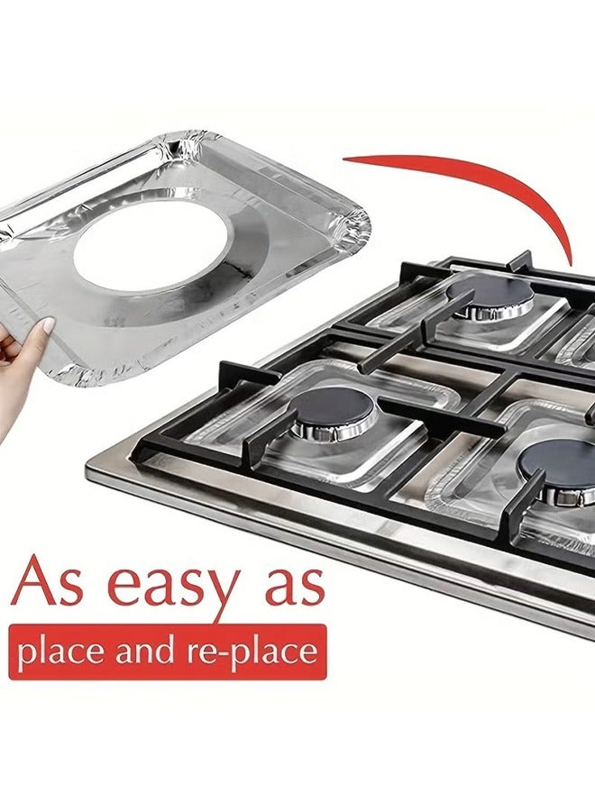 اتش واي 10 قطع غطاء موقد غاز ، بطانة موقد ألومنيوم يمكن التخلص منها ، واقي موقد غاز مربع مقاوم للحرارة مقاس 8.5 بوصة ، غطاء علوي سميك للموقد لمواقد الغاز ، أدوات المطبخ ، مستلزمات المطبخ - Image 4
