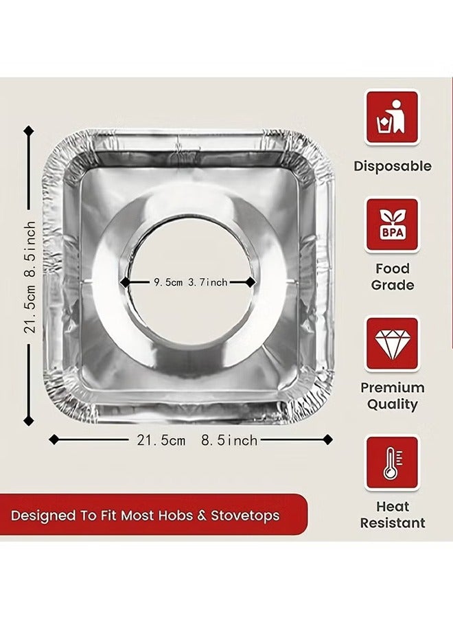 اتش واي 10 قطع غطاء موقد غاز ، بطانة موقد ألومنيوم يمكن التخلص منها ، واقي موقد غاز مربع مقاوم للحرارة مقاس 8.5 بوصة ، غطاء علوي سميك للموقد لمواقد الغاز ، أدوات المطبخ ، مستلزمات المطبخ - Image 3