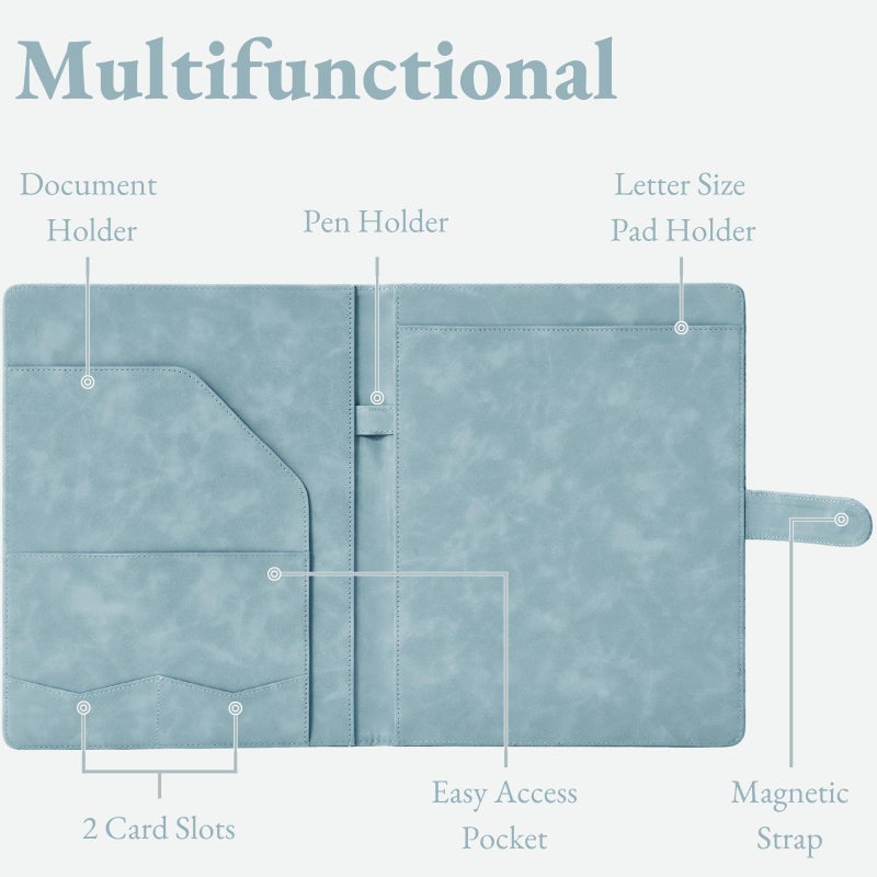 Mymazn Padfolio Portfolio Binder, Faux Leather Interview Resume Folder with Document Organizer & Business Card Holder, Letter-Sized Notepad Legal Pad Holder for Women Men (Blue) - Image 2