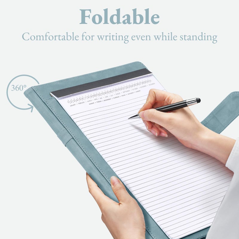 Mymazn Padfolio Portfolio Binder, Faux Leather Interview Resume Folder with Document Organizer & Business Card Holder, Letter-Sized Notepad Legal Pad Holder for Women Men (Blue) - Image 4