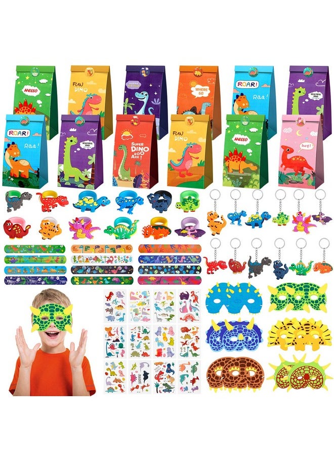 INNOCHEER Dinosaur Party Favors For Kids 74 Pieces Dino Birthday Party Supplies Dinosaur Goodie Bags For Kids Birthday With Dinosaur Masks Gifts Bags Bracelets Keychains Rings Treat Gift Goodie Bag Fillers  - Image 2