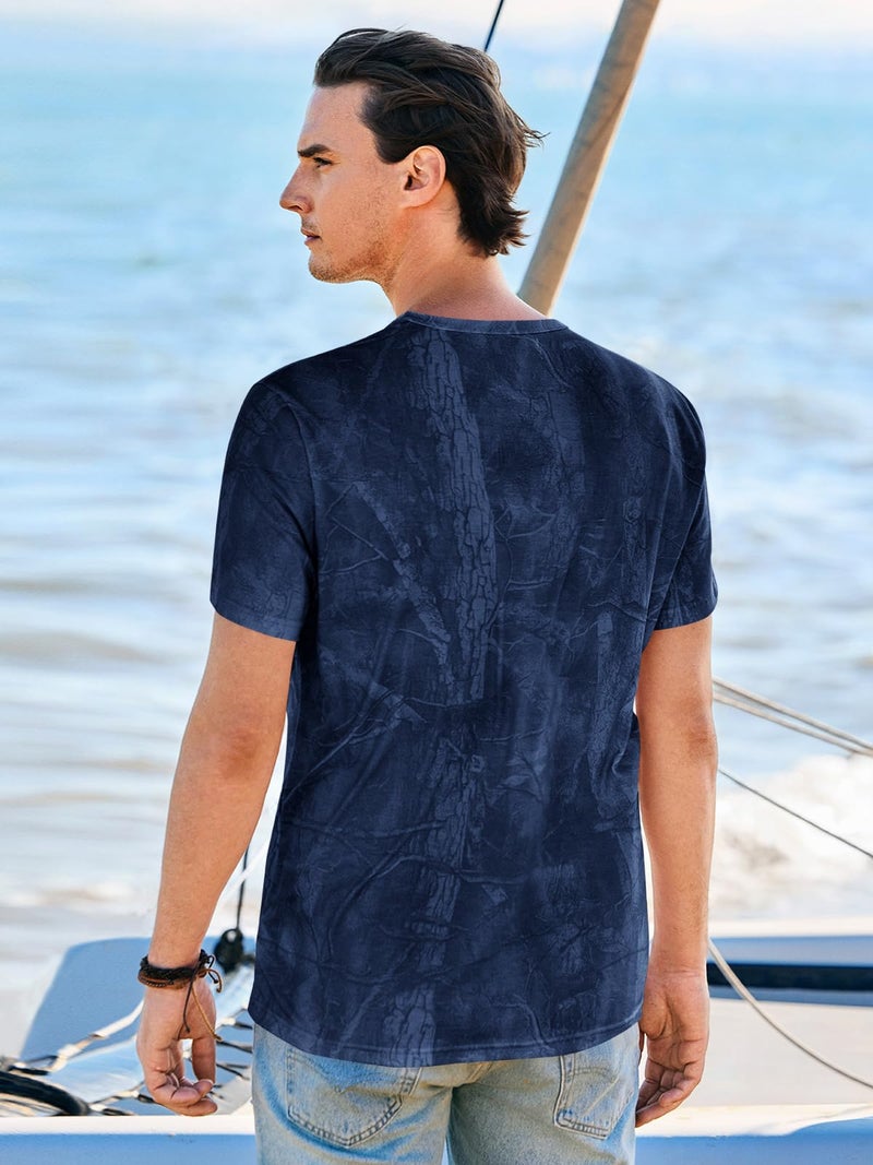Runcati Mens Short Sleeve Crew Neck T-Shirt Tie Dye Casual Graphic Shirt Hipster Stretchy Tee Tops Dark Blue - Image 3