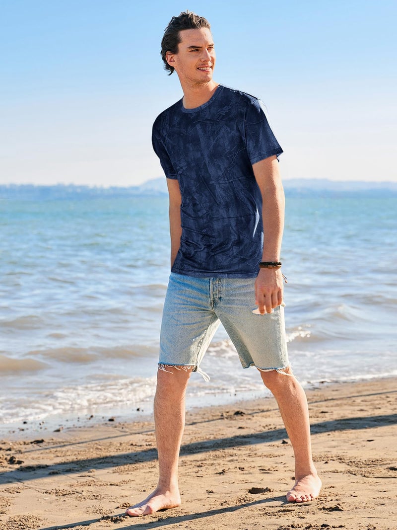 Runcati Mens Short Sleeve Crew Neck T-Shirt Tie Dye Casual Graphic Shirt Hipster Stretchy Tee Tops Dark Blue - Image 5