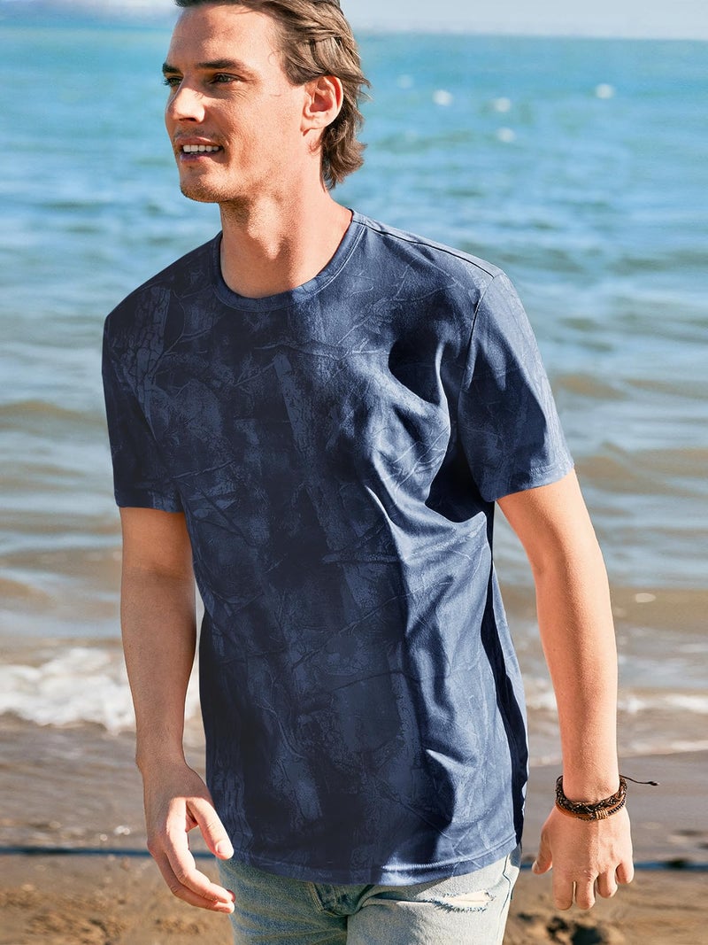 Runcati Mens Short Sleeve Crew Neck T-Shirt Tie Dye Casual Graphic Shirt Hipster Stretchy Tee Tops Dark Blue - Image 2