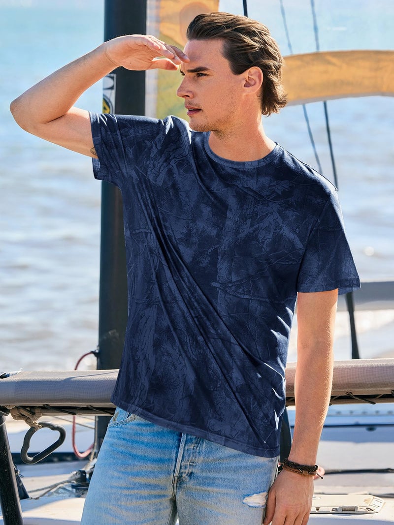 Runcati Mens Short Sleeve Crew Neck T-Shirt Tie Dye Casual Graphic Shirt Hipster Stretchy Tee Tops Dark Blue - Image 4