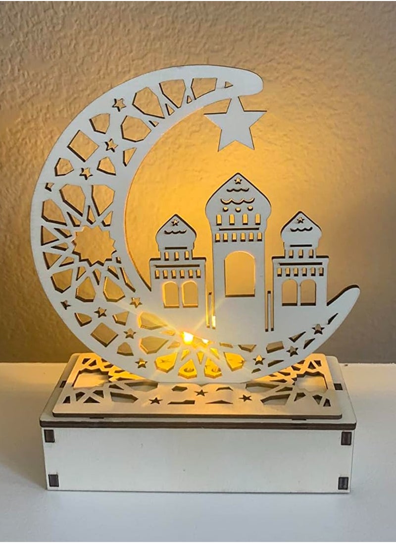VUCATIN Eid Crafts Night Light, Ramadan EID Mubarak Lamp Decorations, 3D Handmade Wooden Moon Star LED Lights Decor, Eid Ornaments Gift for Muslims, Islamic Wall Table Décor  - Image 1