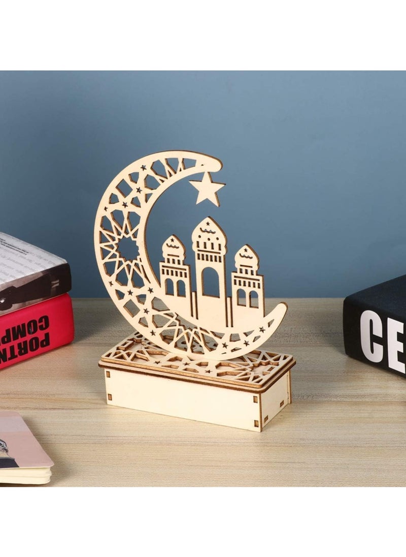 VUCATIN Eid Crafts Night Light, Ramadan EID Mubarak Lamp Decorations, 3D Handmade Wooden Moon Star LED Lights Decor, Eid Ornaments Gift for Muslims, Islamic Wall Table Décor  - Image 2