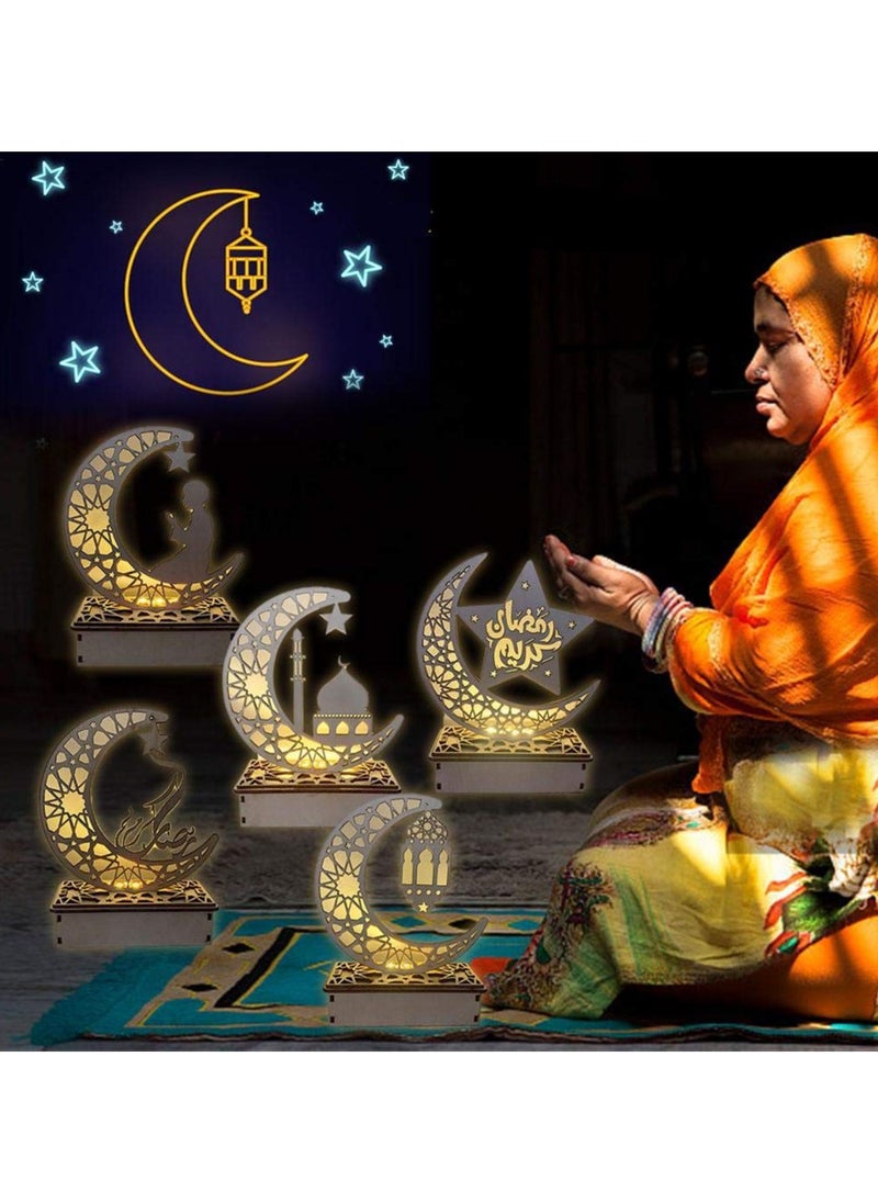 VUCATIN Eid Crafts Night Light, Ramadan EID Mubarak Lamp Decorations, 3D Handmade Wooden Moon Star LED Lights Decor, Eid Ornaments Gift for Muslims, Islamic Wall Table Décor  - Image 3
