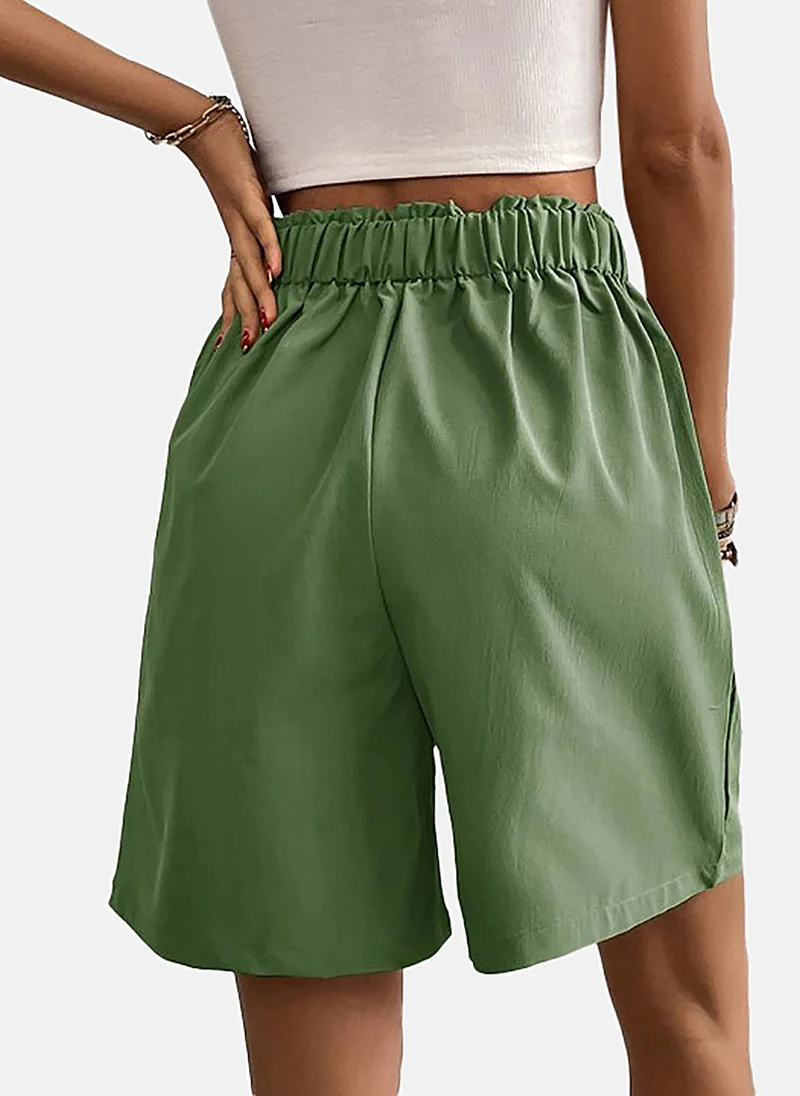 YUNIQEE Green Mid Rise Soild Relaxed Fit Shorts