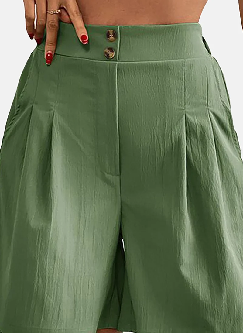 YUNIQEE Green Mid Rise Soild Relaxed Fit Shorts