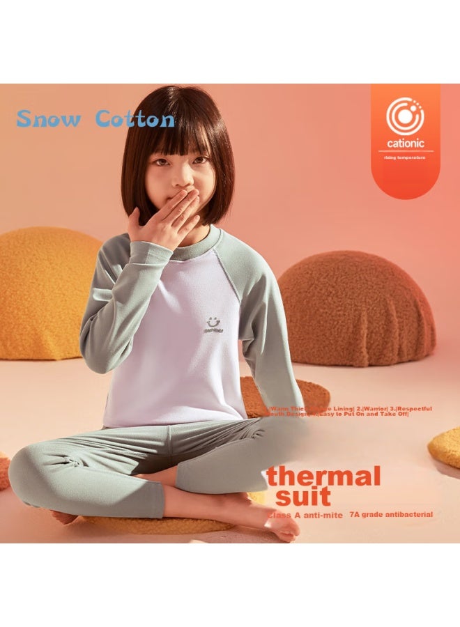 Snow Kapok Bingxue Mumian Children's Thermal Underwear Set, Girls' Autumn And Winter Undershirt And Pants, Solid Color, For Older Girls, Base Layer For Outer Wear, Two-piece Set  - Image 1