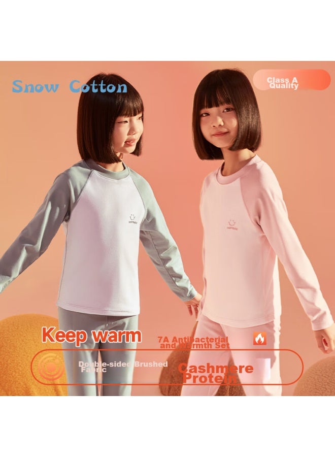 Snow Kapok Bingxue Mumian Children's Thermal Underwear Set, Girls' Autumn And Winter Undershirt And Pants, Solid Color, For Older Girls, Base Layer For Outer Wear, Two-piece Set  - Image 2