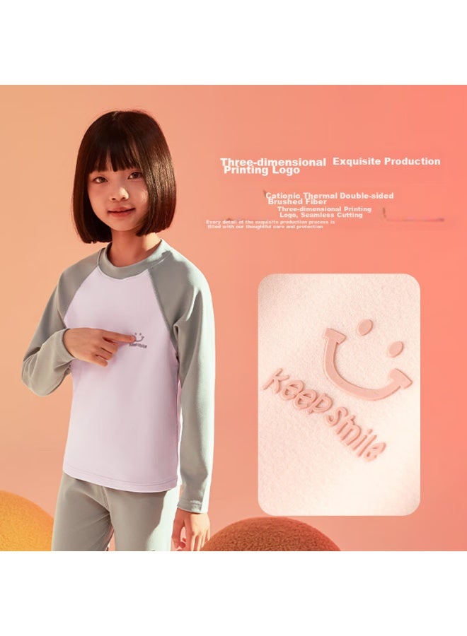 Snow Kapok Bingxue Mumian Children's Thermal Underwear Set, Girls' Autumn And Winter Undershirt And Pants, Solid Color, For Older Girls, Base Layer For Outer Wear, Two-piece Set  - Image 4