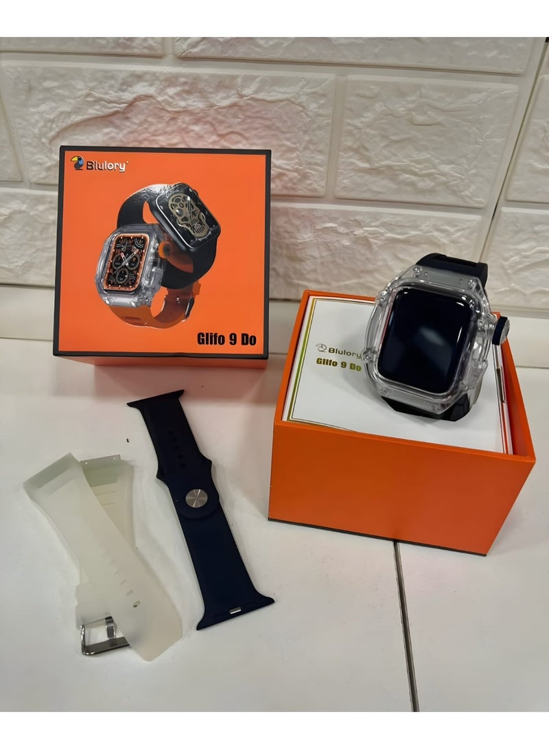 بلوري ساعة ذكية مقاس 2.1 بوصة HD مع مكالمات بلوتوث، NFC، وضع العرض الدائم، مقاومة للماء، مراقبة معدل ضربات القلب، SpO₂ والنوم، تتبع اللياقة البدنية للرياضات المتعددة، التحكم بالموسيقى والكاميرا، المساعد الصوتي الذكي، بطارية طويلة العمر، و8 أحزمة قابلة للتبديل أنيقة - Image 2