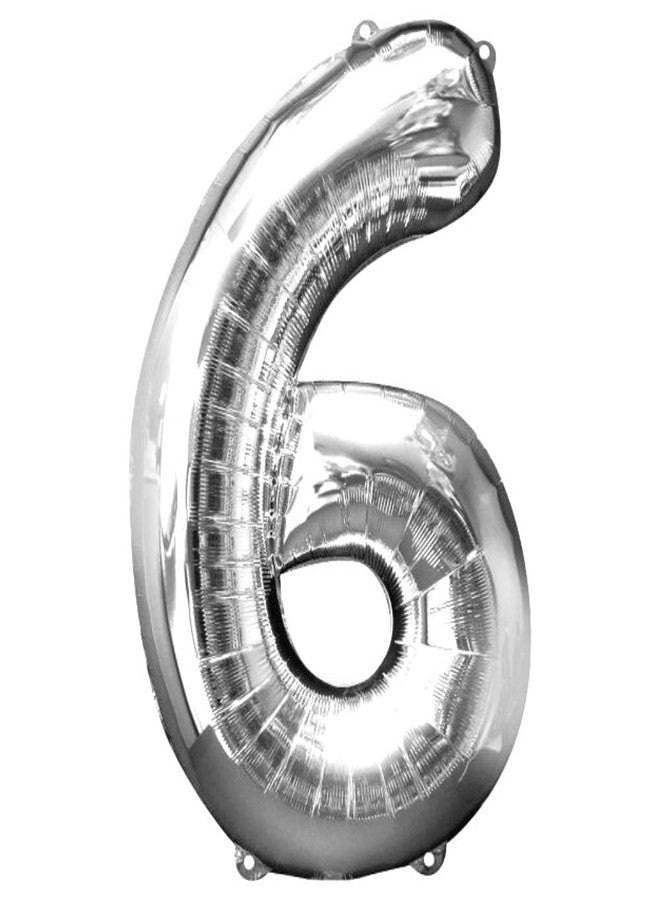 Prokart 16inch Birthday Foil 6 Number Helium Balloon Party Decoration Silver Pack of 1 | 6 No. Balloons Birthday/Anniversary | Six Number - Image 1