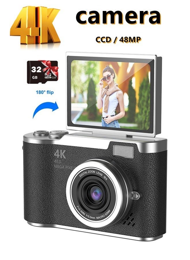 Compact 48MP CCD Digital Camera with 8X Zoom and 180° Flip Screen, Ideal for Students - Selfie Camera - Image 1