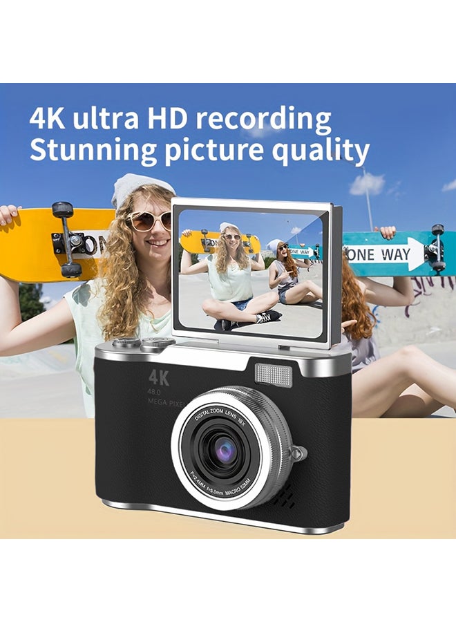 Compact 48MP CCD Digital Camera with 8X Zoom and 180° Flip Screen, Ideal for Students - Selfie Camera - Image 3