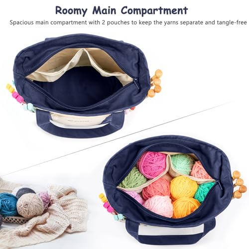 MYBAGZING Canvas Yarn Storage Organizer Bag Washable Crochet Bag with Pockets for Yarn Hooks Needles Travel Knitting Tote for Crafters Gift for Crocheters Knitters MediumLarge - Image 3