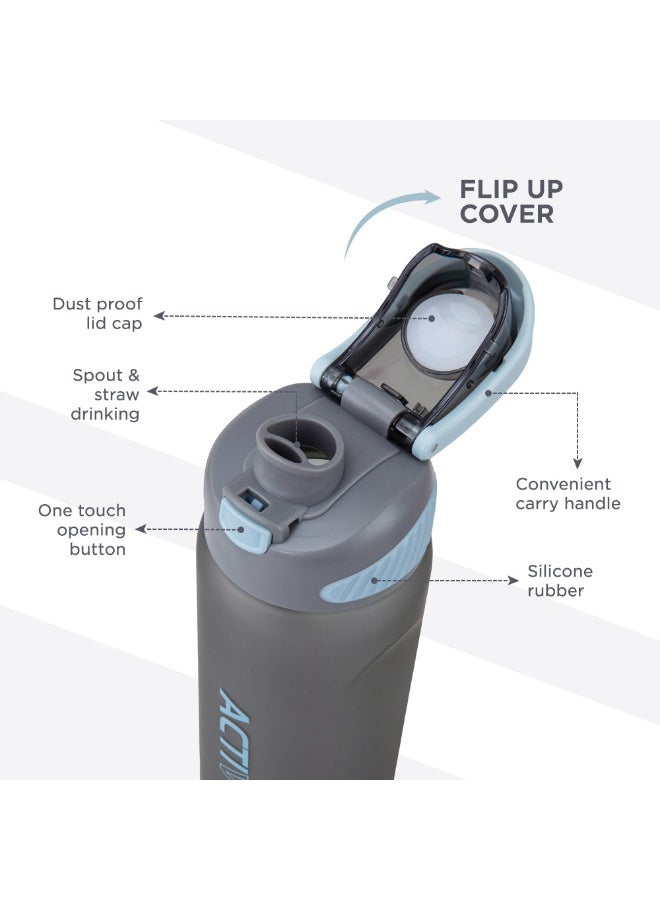 HYDROBREW Sip Switch Tritan Water Bottle 1000ml Leakproof, BPA Free, Straw & Spout Lid- Graphite - Image 3