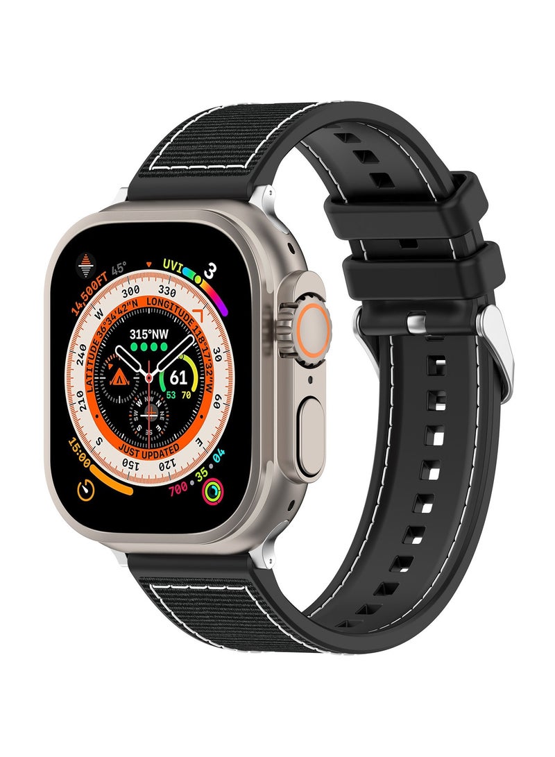 Compatible with Apple Watch Series 10 Replacement Wrist Band 22mm Replacement Nylon Braided Silicone Composite Watch Strap (Black) - Image 1