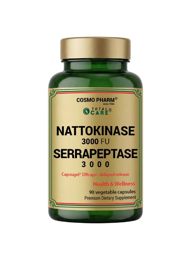 Cosmo Pharm Nattokinase Serrapeptase | Supports Heart Health & Healthy Circulation | 90 Vegetable Capsules - Image 1