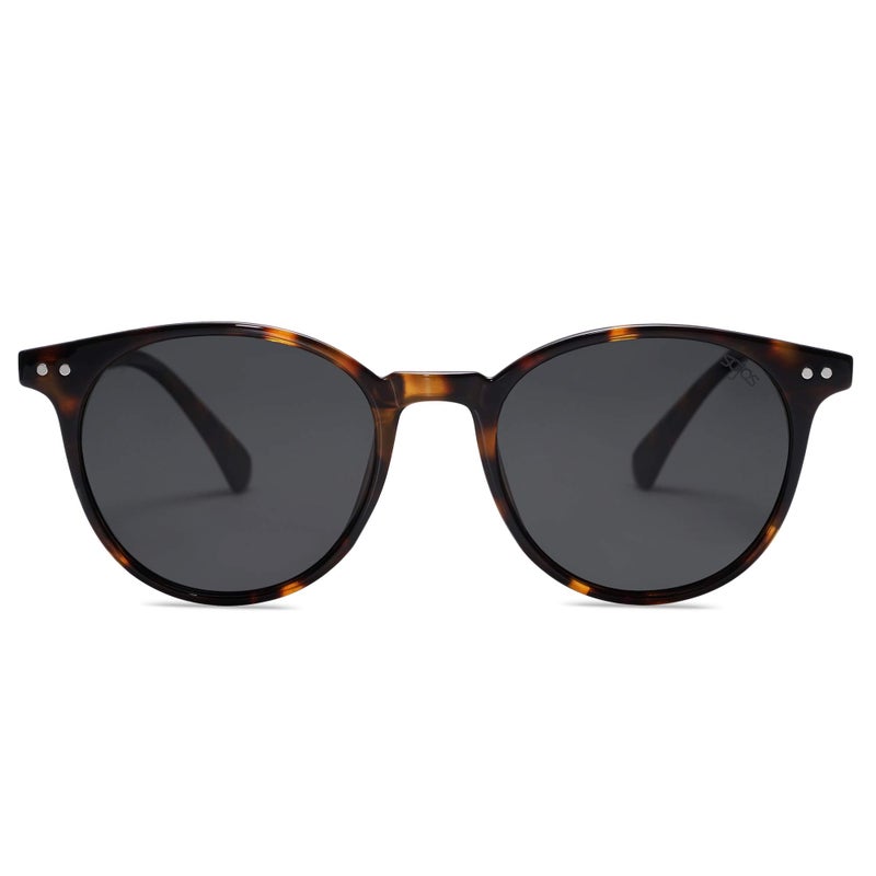 SOJOS Small Round Classic Polarized Sunglasses for Women Men Vintage Style UV400 Lens SJ2113, Stripe/Grey - Image 2