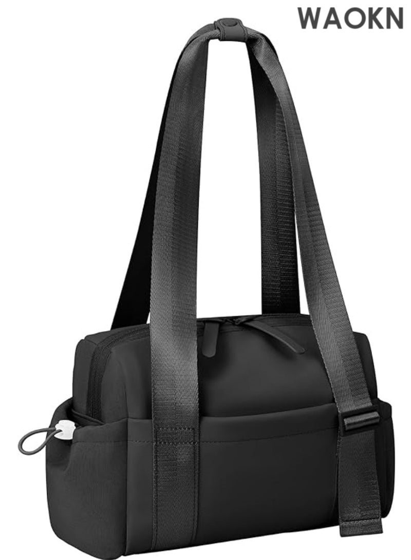 WAOKN Mini Gym Bag for Women & Girls - Small Cute Gym Tote Bag with Waterproof Wet Compartment for Towels & Swimwear - Lightweight Travel Duffle Bag for Workout, Yoga, Sports & Fitness -  Black Sporty Carryall Bag - Image 1