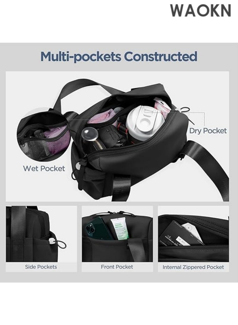 WAOKN Mini Gym Bag for Women & Girls - Small Cute Gym Tote Bag with Waterproof Wet Compartment for Towels & Swimwear - Lightweight Travel Duffle Bag for Workout, Yoga, Sports & Fitness -  Black Sporty Carryall Bag - Image 3