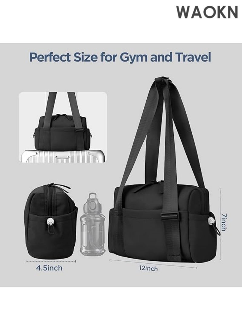 WAOKN Mini Gym Bag for Women & Girls - Small Cute Gym Tote Bag with Waterproof Wet Compartment for Towels & Swimwear - Lightweight Travel Duffle Bag for Workout, Yoga, Sports & Fitness -  Black Sporty Carryall Bag - Image 4