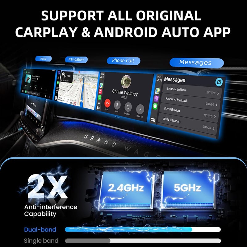 Plutlo 2-in-1 Wireless Airlink CarPlay & Android Auto Adapter, Wired to Wireless Conversion, Plug & Play, Auto Reconnect, Voice Control, OTA Update, Compatible with 98% Cars - Image 4