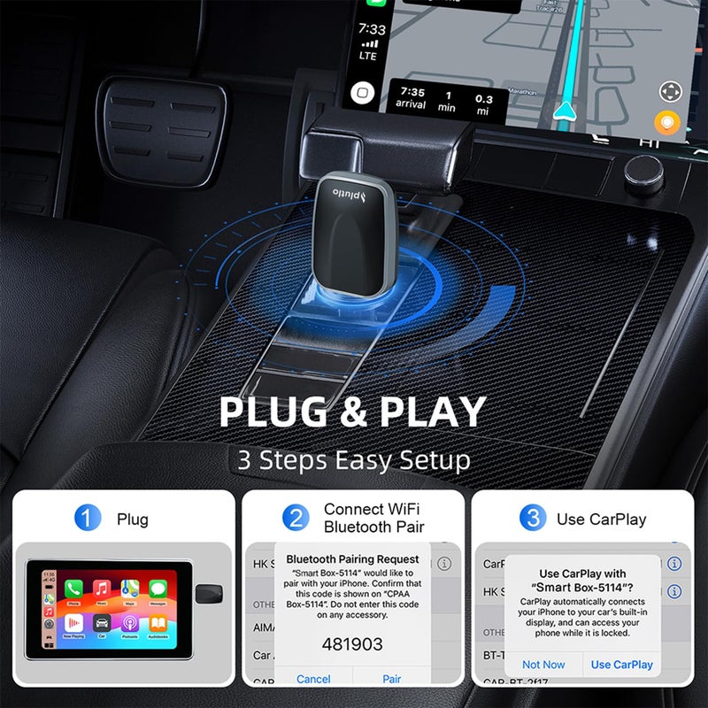 Plutlo 2-in-1 Wireless Airlink CarPlay & Android Auto Adapter, Wired to Wireless Conversion, Plug & Play, Auto Reconnect, Voice Control, OTA Update, Compatible with 98% Cars - Image 3