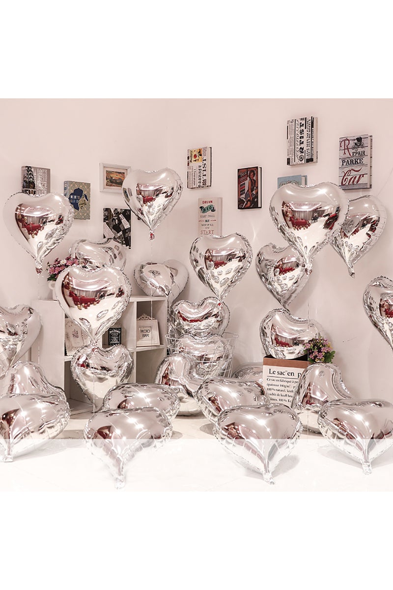 10pcs 18inch silver Love Heart Foil Balloons, Helium Balloon, Valentine's Day Supplies, Wedding, Chr