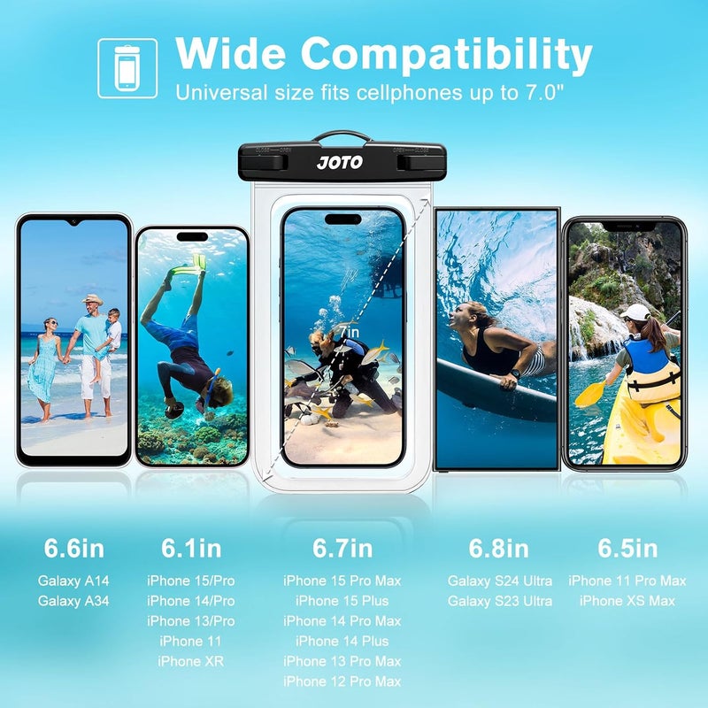 JOTO 2 Pack Waterproof Phone Pouch Case Up to 7" IPX8 Underwater Phone Case Cellphone Dry Bag for iPhone 17/Air 16 15 14 13 12 Pro Max Xs Max XR X 8 7 6S Plus SE/Galaxy S24 S23 S22 S21 -Clear - Image 3