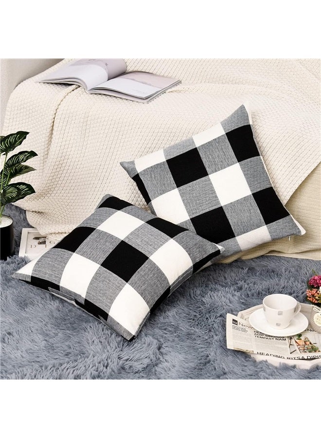 Generic Set of 2 Buffalo Check Plaid Pillow Covers Farmhouse Rustic Pillow Cases, Cotton Linen Throw Pillow Covers Cushion (18 x 18) - Image 4