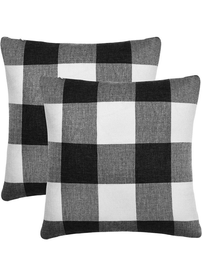 Generic Set of 2 Buffalo Check Plaid Pillow Covers Farmhouse Rustic Pillow Cases, Cotton Linen Throw Pillow Covers Cushion (18 x 18) - Image 1