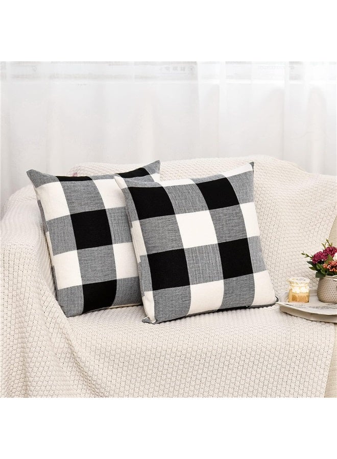 Generic Set of 2 Buffalo Check Plaid Pillow Covers Farmhouse Rustic Pillow Cases, Cotton Linen Throw Pillow Covers Cushion (18 x 18) - Image 2