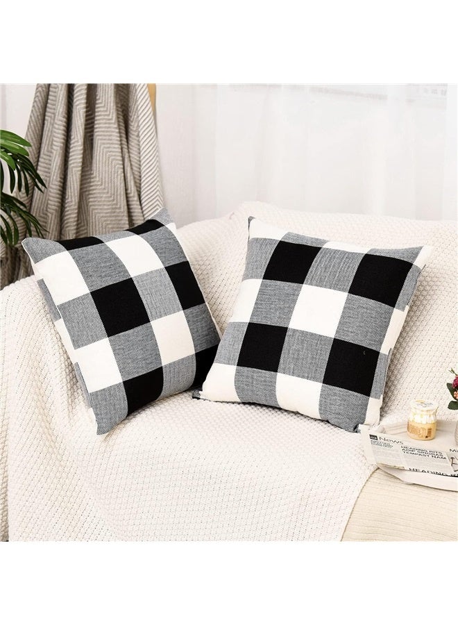 Generic Set of 2 Buffalo Check Plaid Pillow Covers Farmhouse Rustic Pillow Cases, Cotton Linen Throw Pillow Covers Cushion (18 x 18) - Image 3
