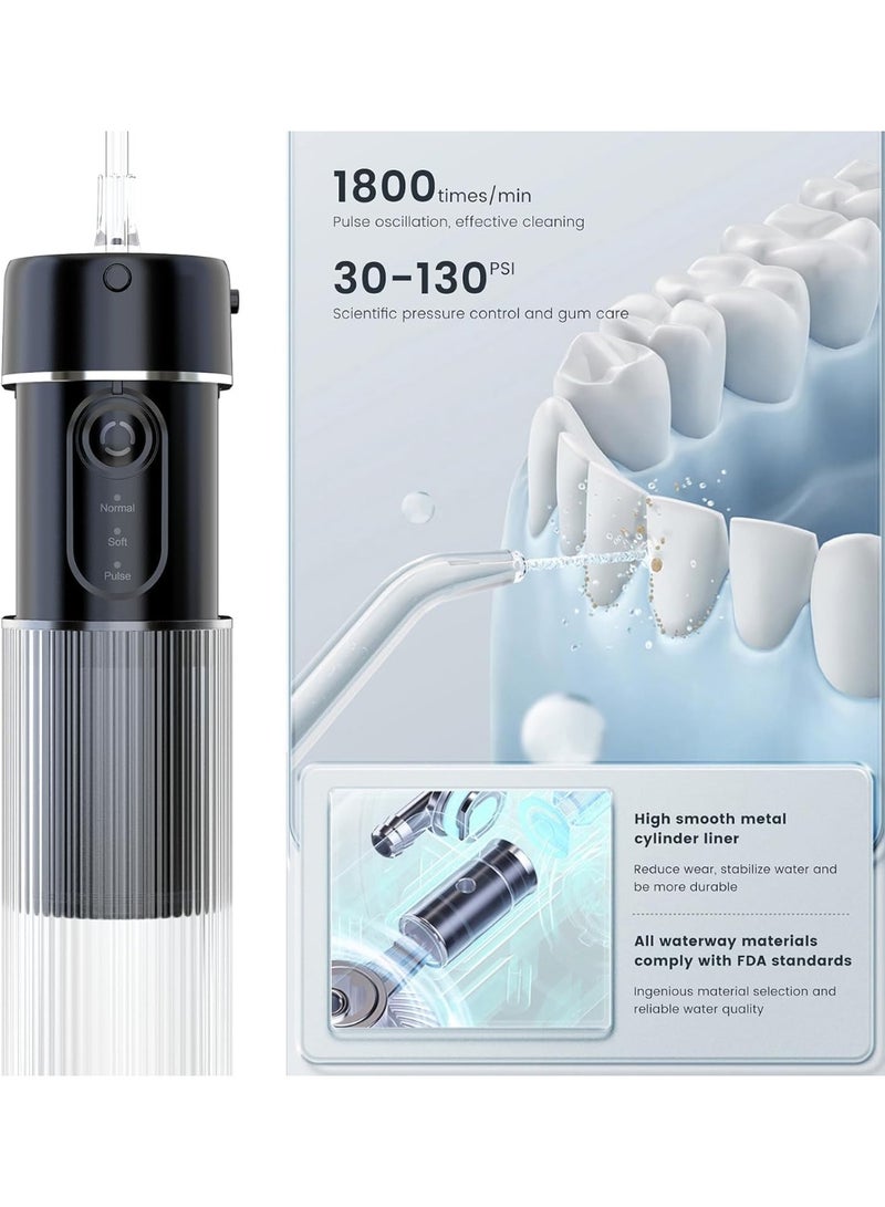 SYOSI Water Dental Flosser for Teeth, Cordless Irrigator with 4 Modes and 3 Gears, IPX7 Waterproof, Portable USB Rechargeable Water Dental Picks for Home and Travel (Black) - Image 2