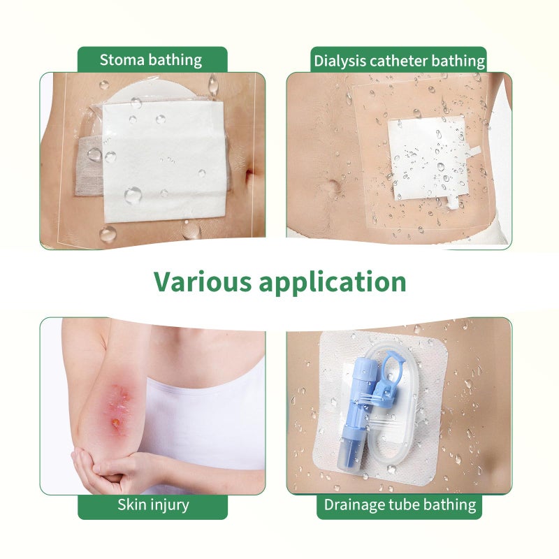 DERAYMI 50 Pack Waterproof Ostomy Bag Shower Covers with Non-Stick Center Pad, Ostomy Supplies Colostomy Ileostomy Urostomy Pouches Shower Guard Shields â€“ Hands-Free Showering Leakproof Seal 8"x 8" - Image 5